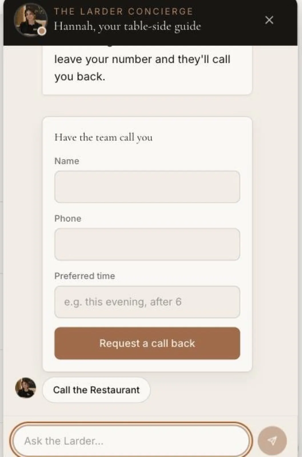 Inline callback capture, validated client- and server-side.