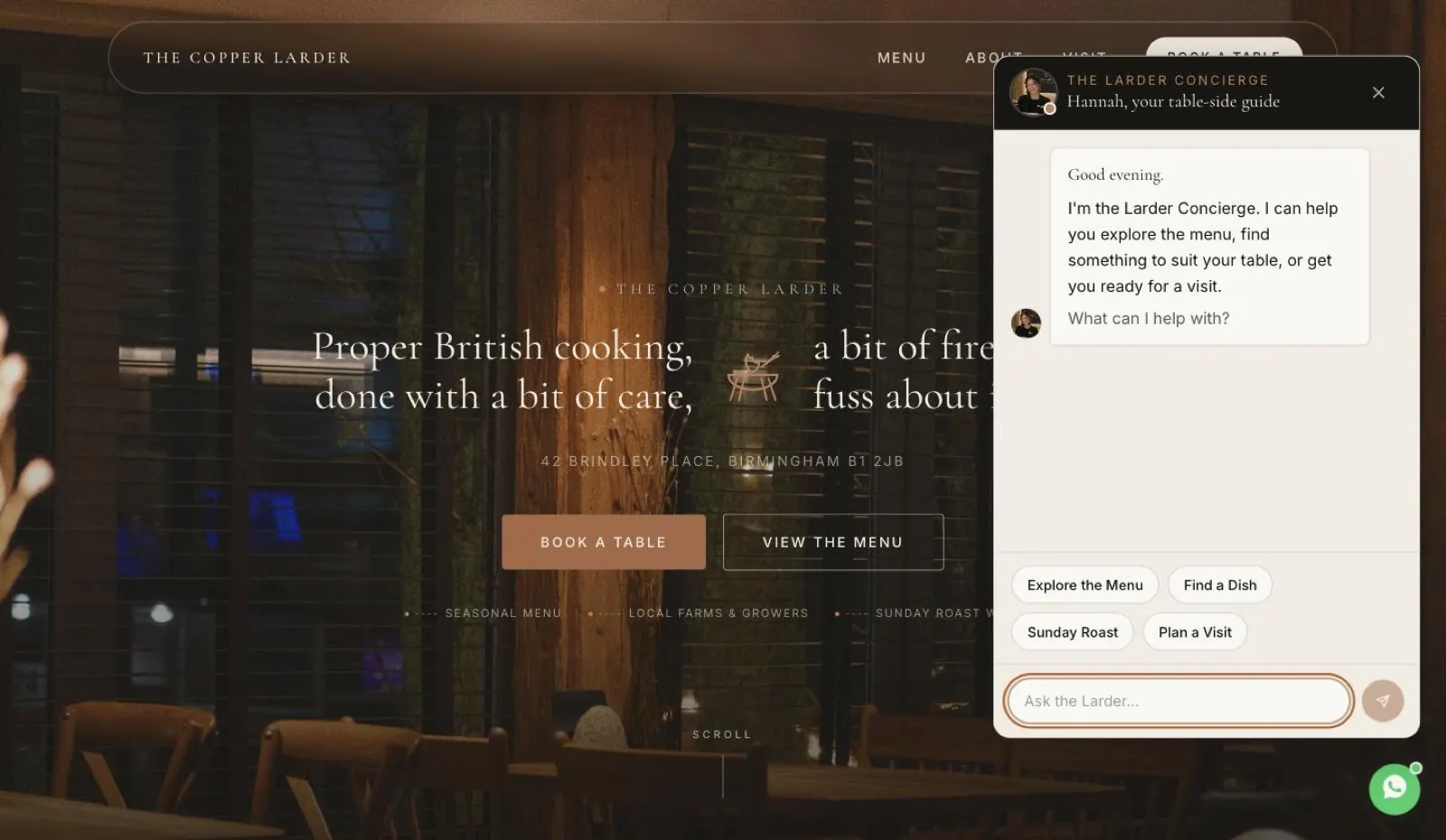 The Copper Larder — Streaming AI restaurant host