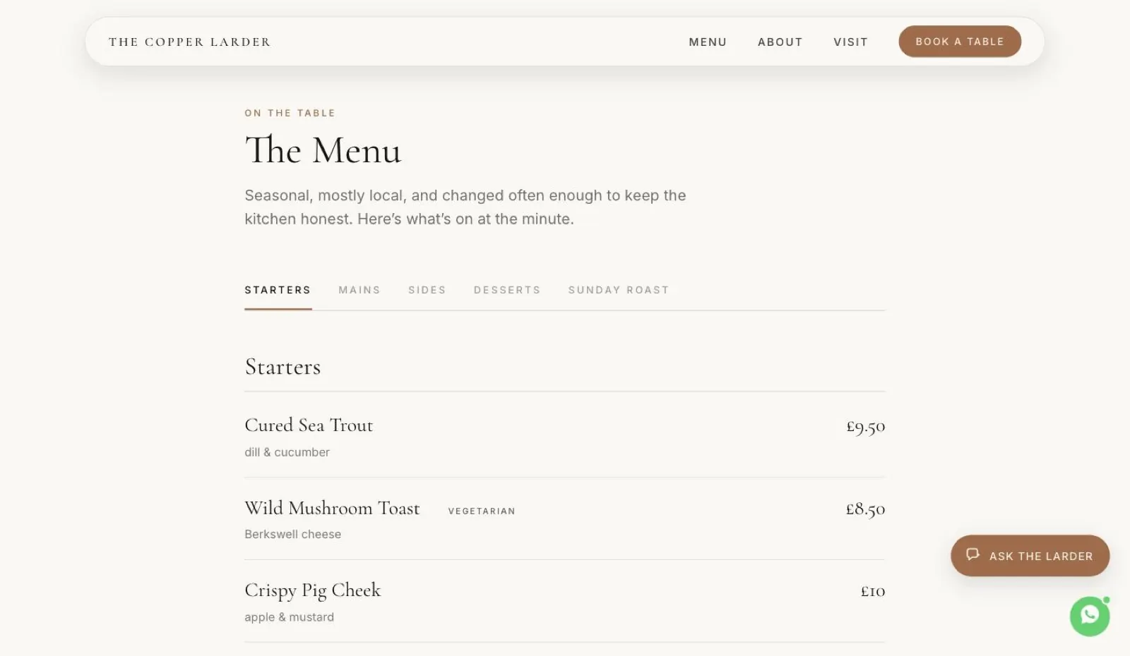 Editorial menu — the single source of truth the model is handed.