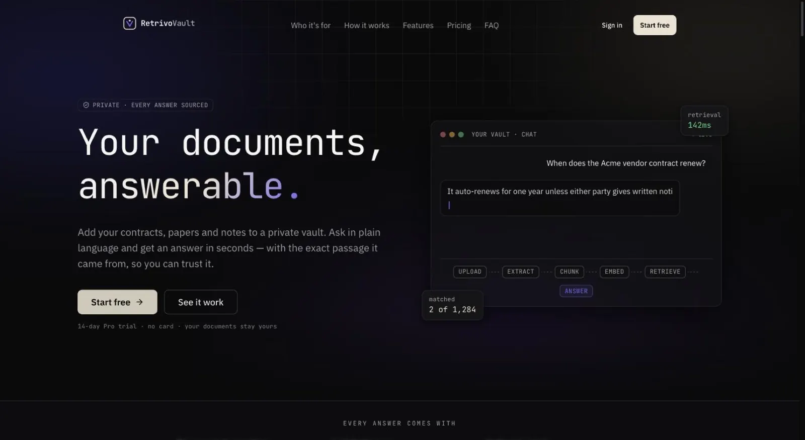 Retrivo Vault — AI research assistant · RAG SaaS